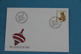 PTT, FDC, Pro Juventute, Kreisel/Teddybär, 25.11.1986