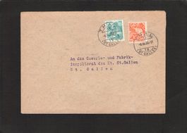 Dienstmarken-Beleg,mit SBK Nr. 20 + 22 Kreuzlochung,6.lll.39