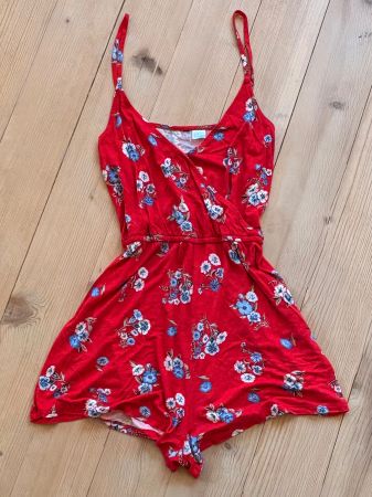 Jumpsuit kurz,Blumen,Shirtstoff,Spaghettiträger,Gr. 38