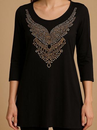 Tunika schwarz M Strass Flügel Gr. 38 40 Danen Herbst 🎁