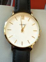 Damenuhr Cluse goldfarben weiss Lederarmband schwarz