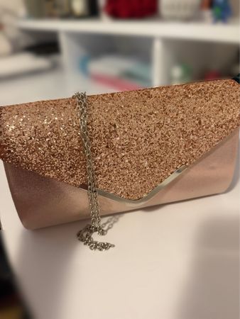 Pochette de soirée rose doré avec chaîne, bon état