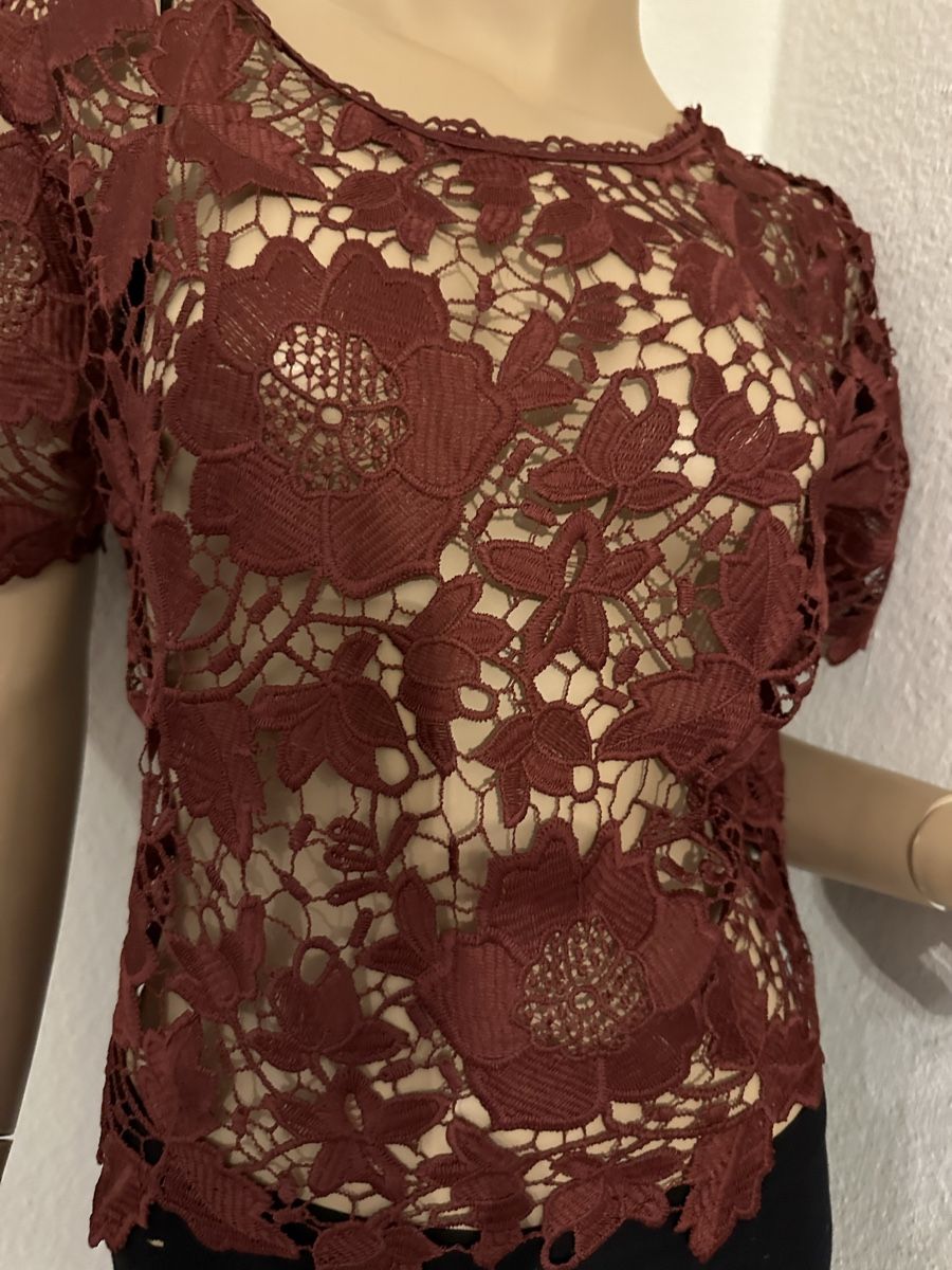 Top: Damen spitzen Top Oberteil dunkelrot – Usato da Basel venduto da Ivana_4
