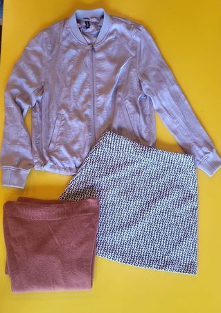 Kleiderset mit Strickkleid, Rock und leichter Jacke in XS