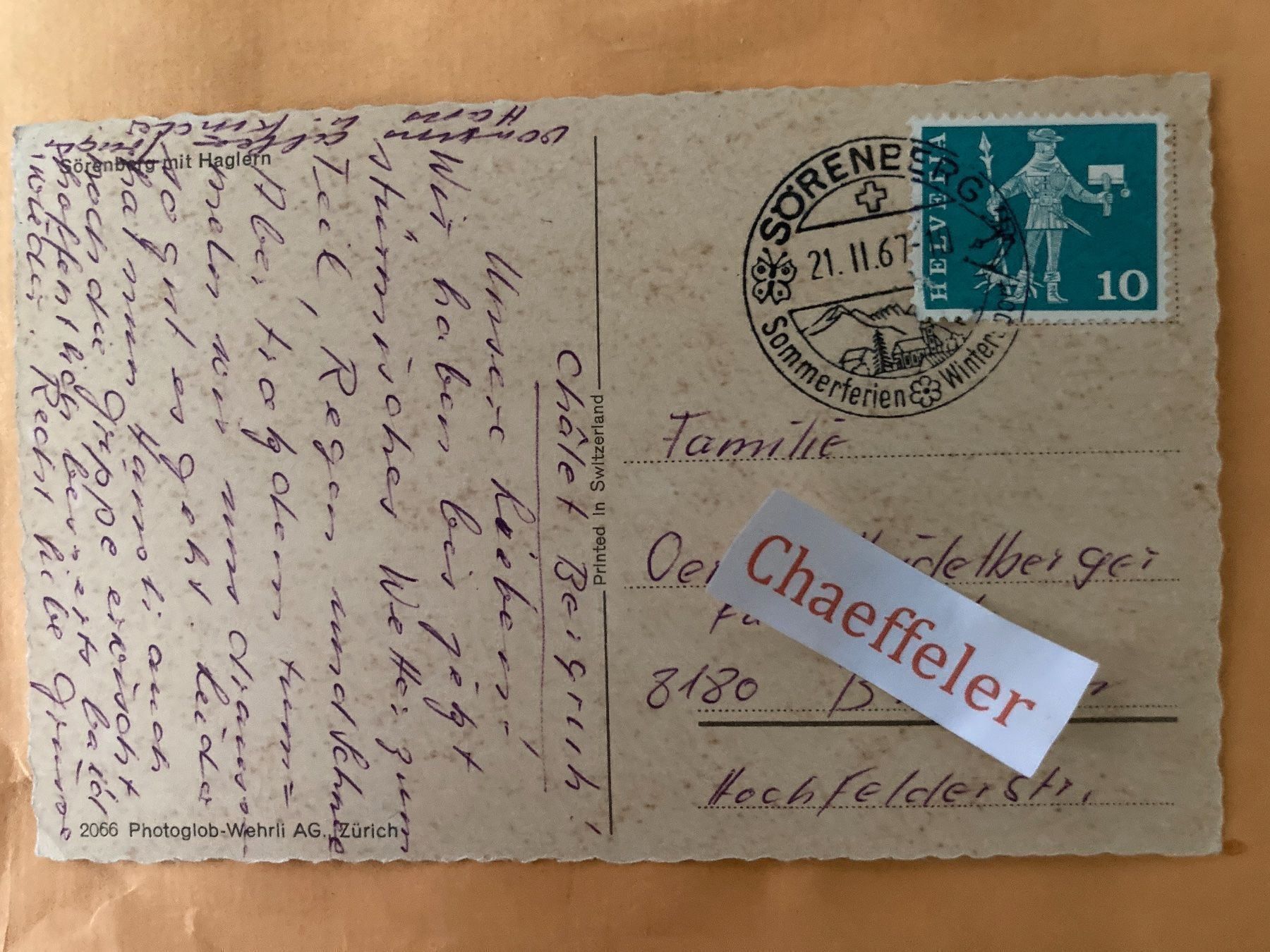 Cartoline postali: Sörenberg mit Haglern 1967 – Usato da Zürich venduto da Chaeffeler 1