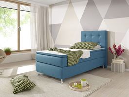 Boxspringbett 90x200 Blau Einzelbett Hotelbett Bett