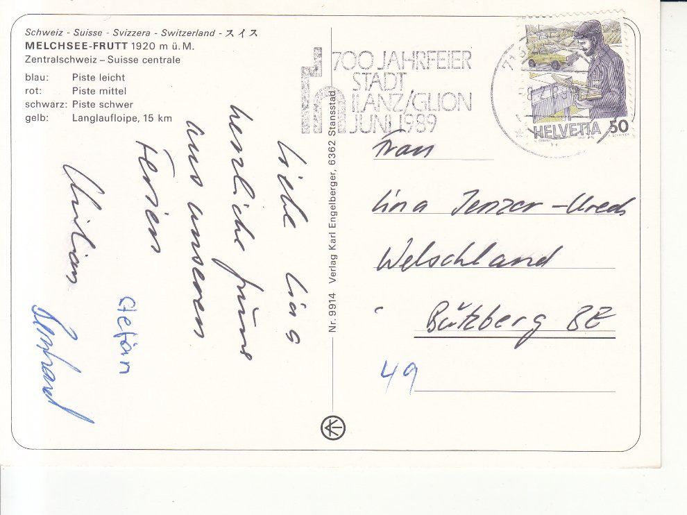 Cartoline postali: Melchsee Frutt 1989 – Usato da Bürglen TG venduto da StampGraf 1