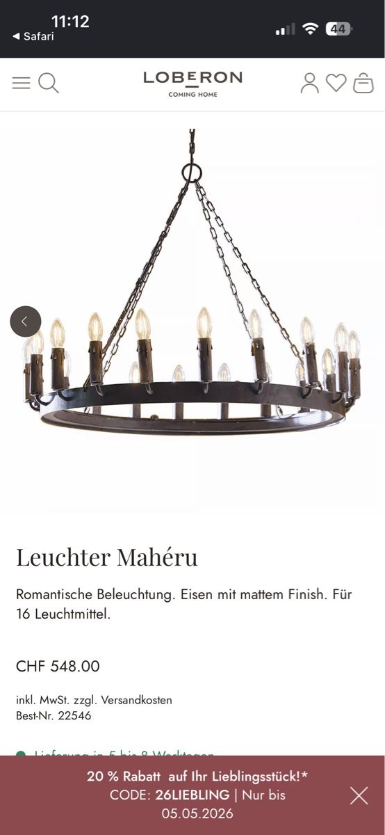 Loberon Lampade: Lustre moderne en fer forgé - Style rustique et élégant – Nuovo e nell'imballaggio originale da Commugny venduto da rus_my8v 1