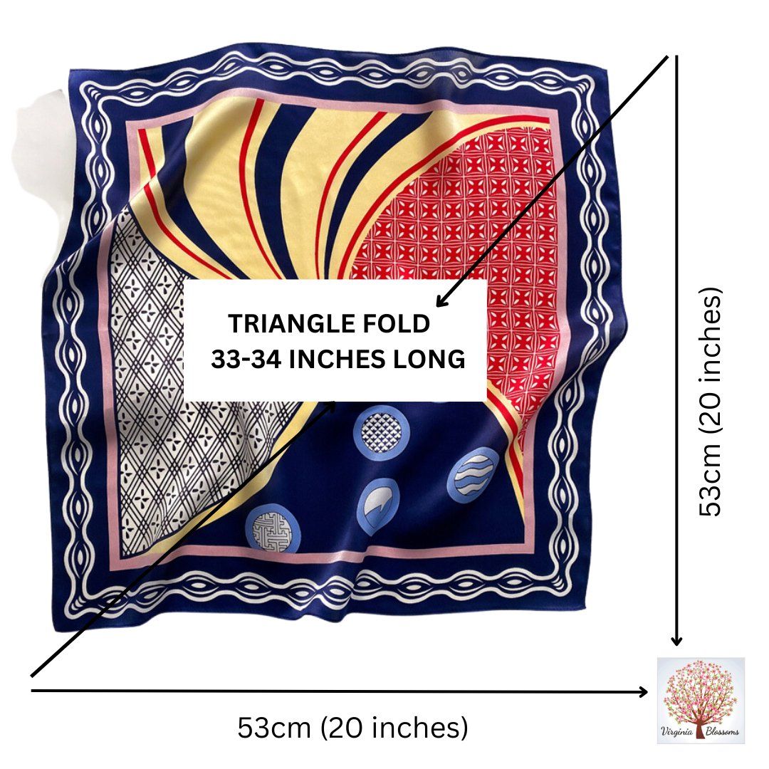 Foulard & Sciarpe: New 53cm Silk Scarf, Boho Pattern Blue Red Yellow Silk Scarf – Nuovo e nell'imballaggio originale da Baar venduto da virginiablossoms 3