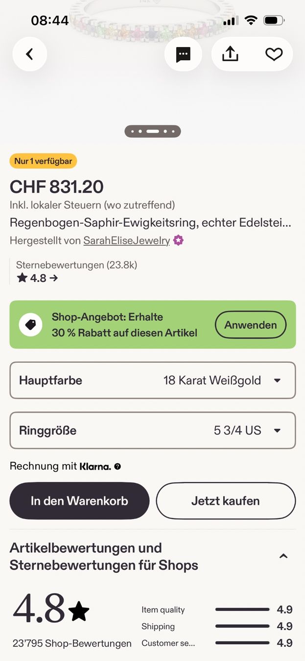 Ringe: Alliance Memory Ring 18 K Weissgold, Regenbogen Saphire – Gebraucht aus Wald ZH von mo-zart 6