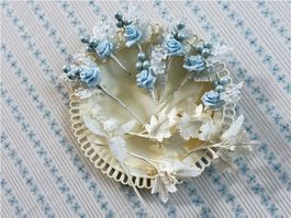 Sträusschen hellblau weiss Stoffblumen VINTAGE handgefertigt
