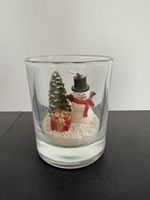 Schneemann Kerzenglas mit Tannenbaum und Geschenk 