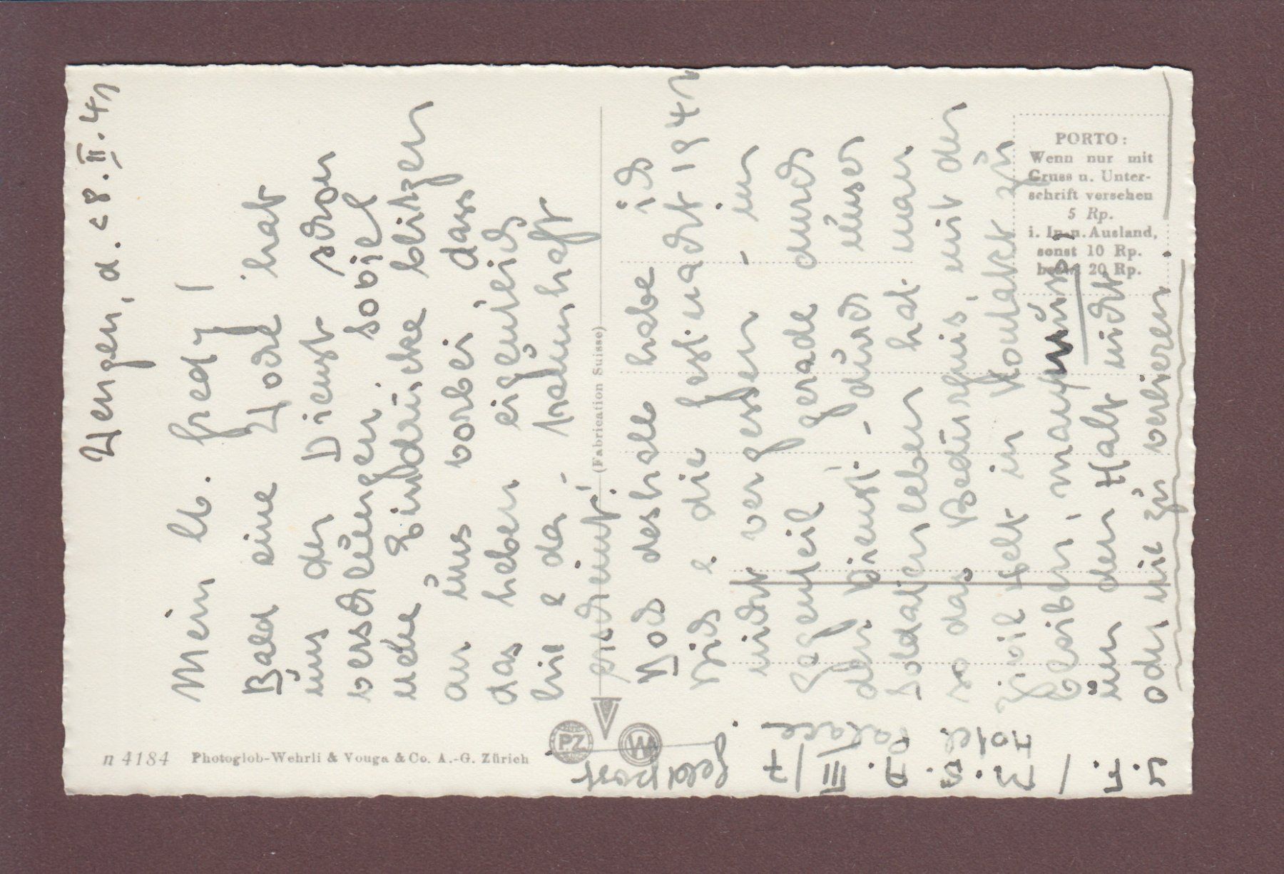 Ansichtskarten: WENGEN - Palace Hotel - Eisbahn - 1941 – Gebraucht aus Pully von nicecards 1