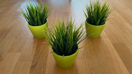 🌿 3 Blumentöpfe mit Kunstgras Grün Deko Set modern 🌿