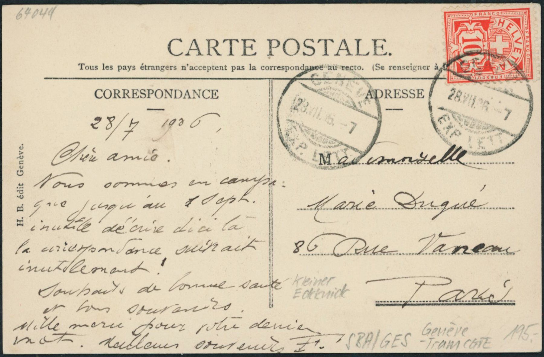 Cartoline postali: GE Genève - Tram CGTE – Usato da Schindellegi venduto da masutka7 1