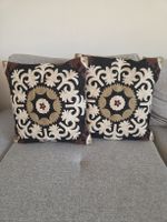 Kissenbezüge 2er Set Stickerei Schwarz/Beige 40x40cm Neu