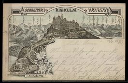 Vorläufer-Lithographie Rigi Kulm, 1893, Schreibers Hotels mi