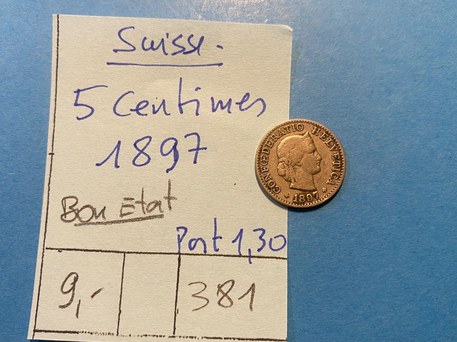 Tutti le monete: SUISSE : 5 CENTIMES 1897 – Usato da genève venduto da GEnumist