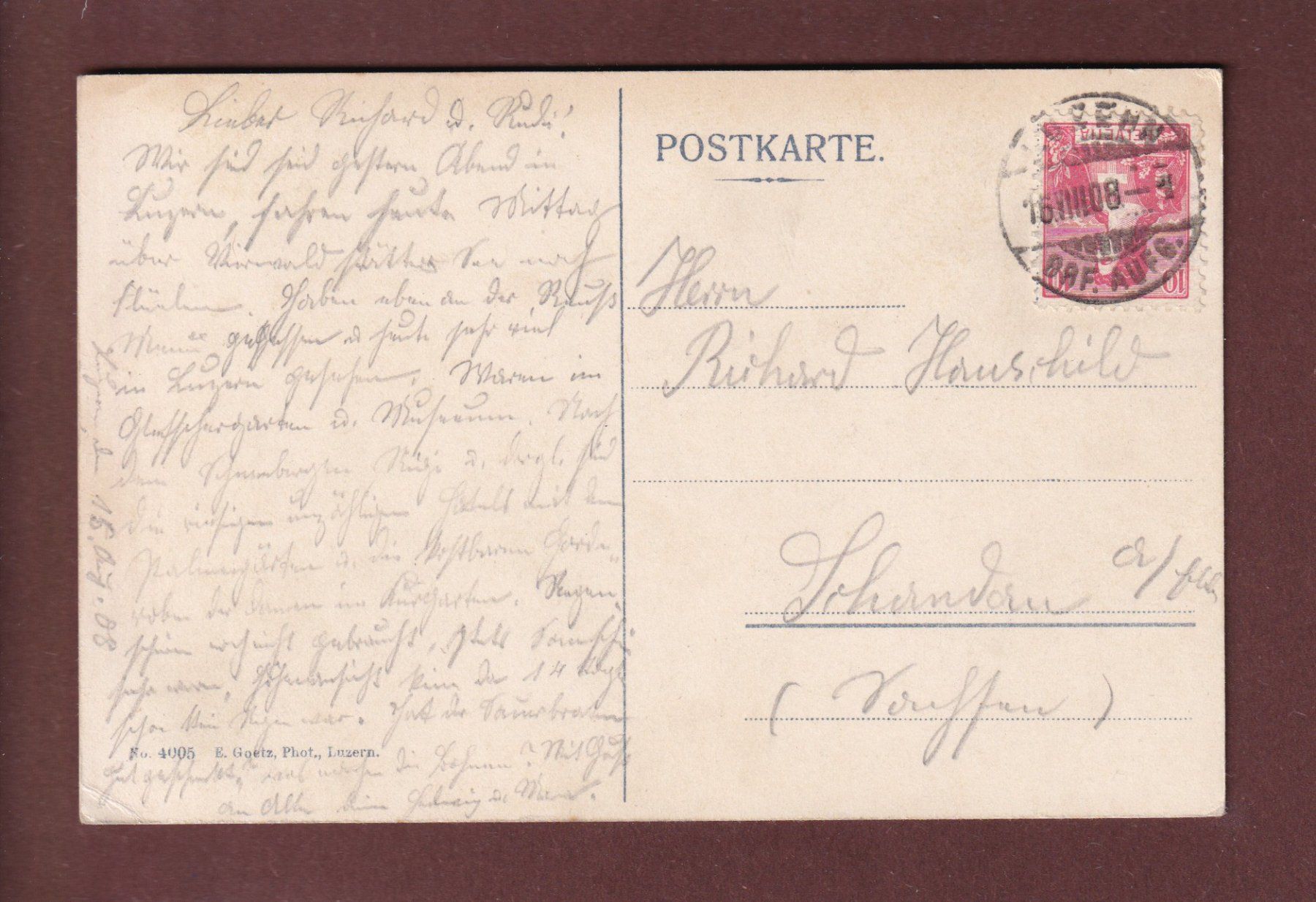 Cartoline postali: LUZERN mit Pilatus - 1908 – Usato da Pully venduto da nicecards 1