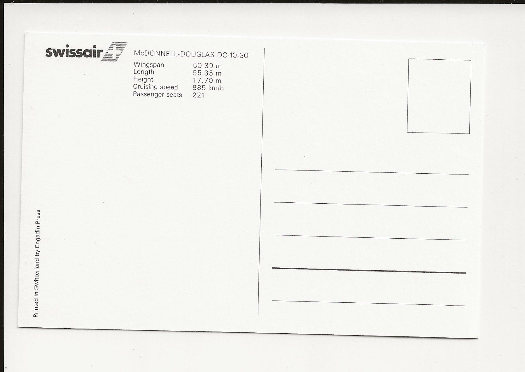 Ansichtskarten: AK 1981 Swissair DC 10 - 30 – Gebraucht aus Greifensee von 315WDO 1
