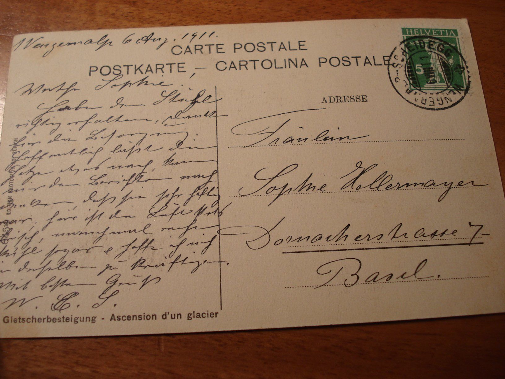 Cartoline postali: Gletscherbesteigung, belebt, 1911, o Scheidegg Wengernalp – Usato da Niederwil AG venduto da morostahu 2