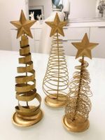 3er Set goldene Weihnachtsdeko Tannenbäume mit Sternen