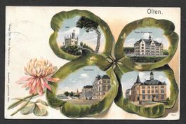Olten farbige Lithografie Präge-Kleeblatt 4 Bilder