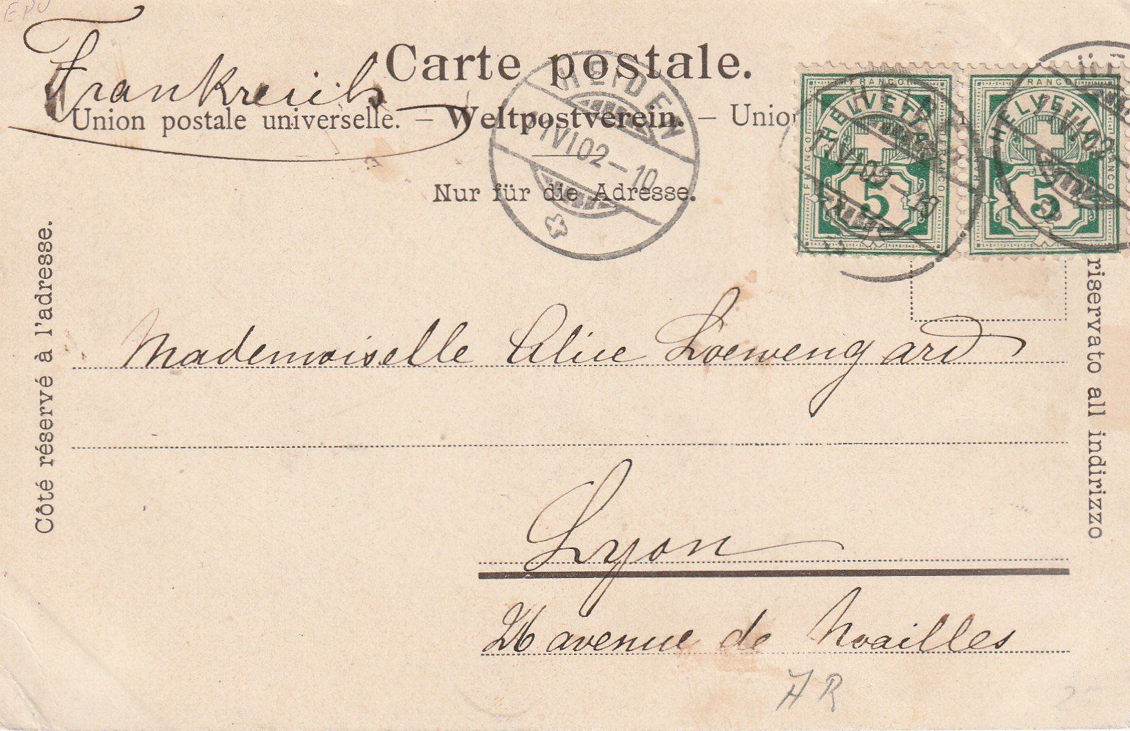 Cartoline postali: Heiden - Freihof-1902 – Usato da uttwil venduto da Koehlerfred 1