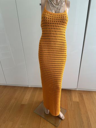 Sommerliches, gehäkeltes Maxikleid, Senffarben, Grösse S
