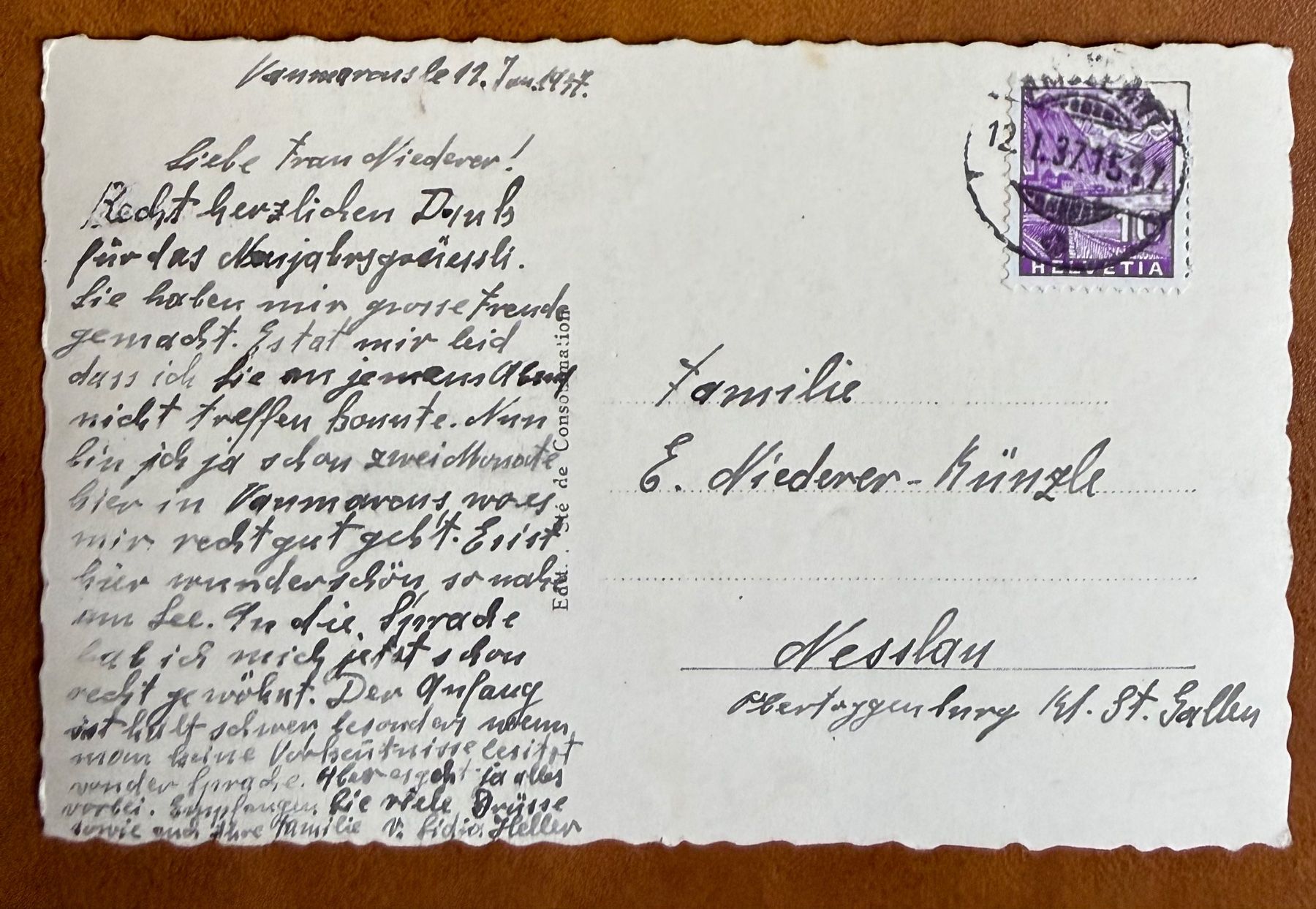 Cartoline postali: St. Aubin - depuis Vaumarcus. 1937 – Usato da Lutry venduto da Ediego 1