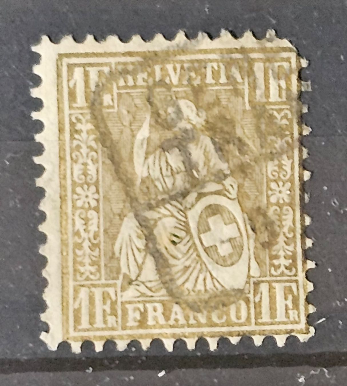Alle Briefmarken: Sitz. Helvetia 1 Fr. gest – Gebraucht aus Les Valettes von Nuba1