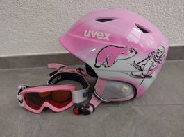 Uvex Skihelm und Skibrille pink Mädchen Gr. 46-50 cm