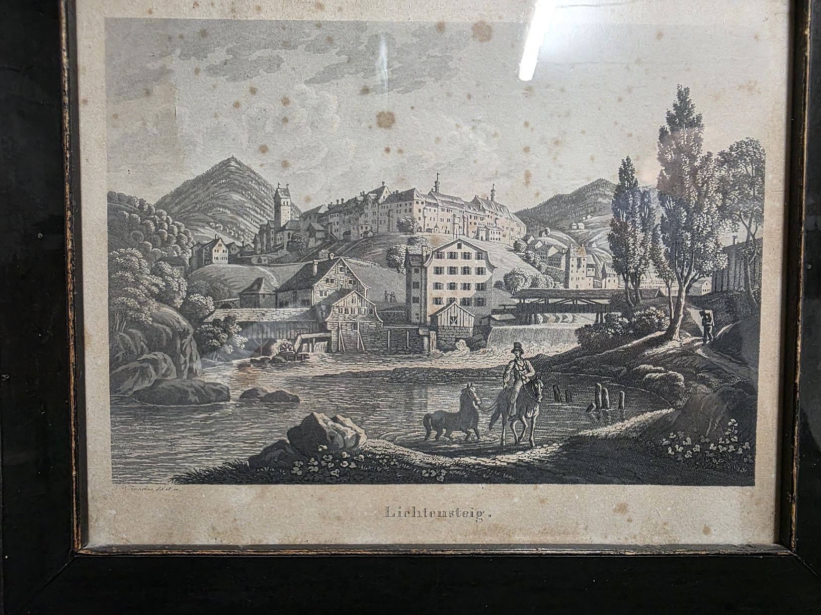Incisioni: Originale Stich Lichtensteig, 1875, gerahmt IB Eisenring – Usato da Wolfertswil venduto da Antiko 2
