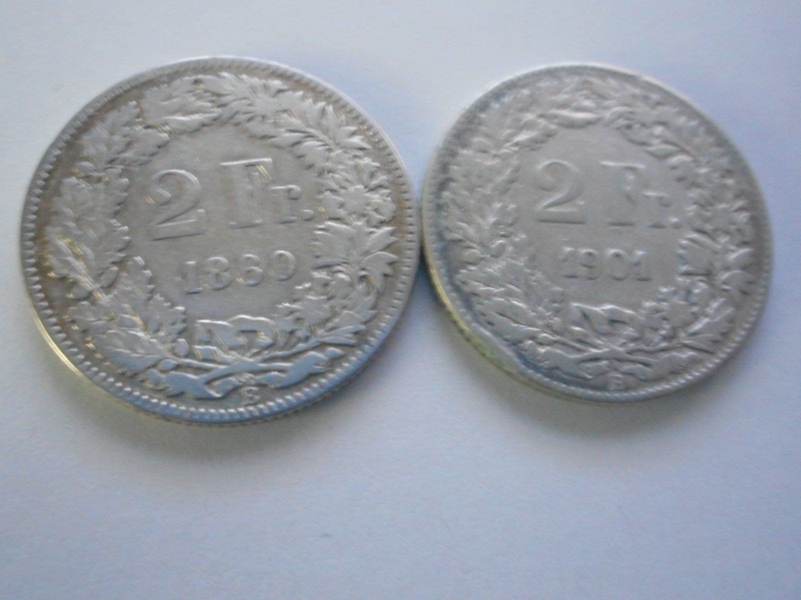 Tutti le monete: 2 x 2 Fr. silber  1860+1901 uralt – Usato da Kriegstetten venduto da pizlad2010
