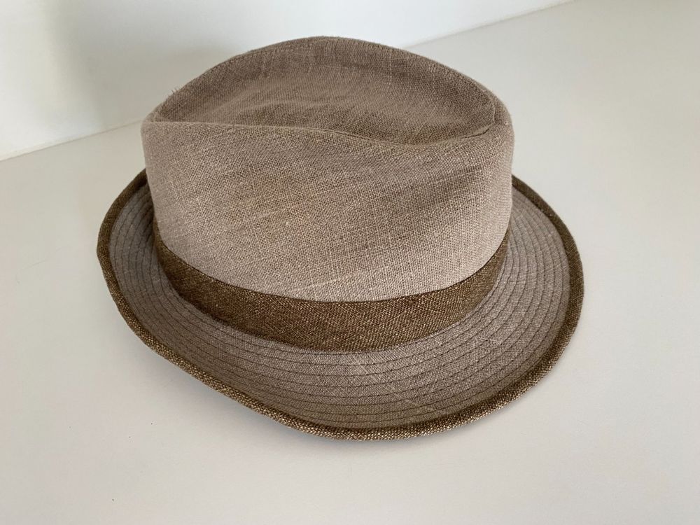 Casquette Scoppola Barbisio Homme 100% Lin Beige Rayé Blanc - Made In Italy, Neuve