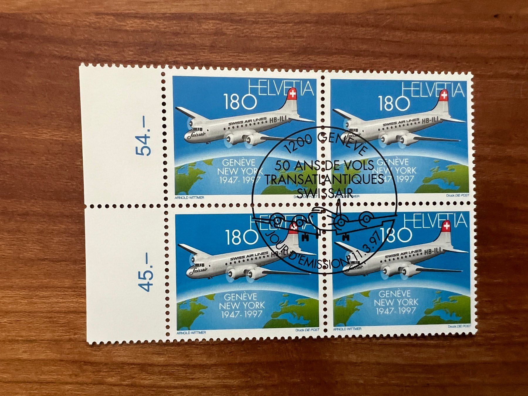 Tutti i francobolli: 1997  CH Erstag gest.Viererblock mit Tab  (K150) – Usato da Hinwil venduto da Sidi4