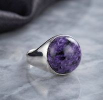 Kugelschliff Natur-Amethyst  Massiv 925er Silberring - Neu