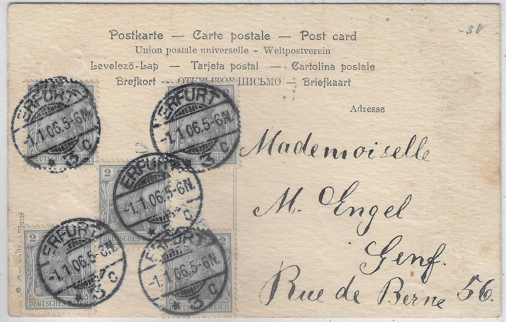 Ansichtskarten: Neujahr Telegramm als Postkarte - Schweine 1.1.06 – Gebraucht aus Ettingen von Kartenplanet 1