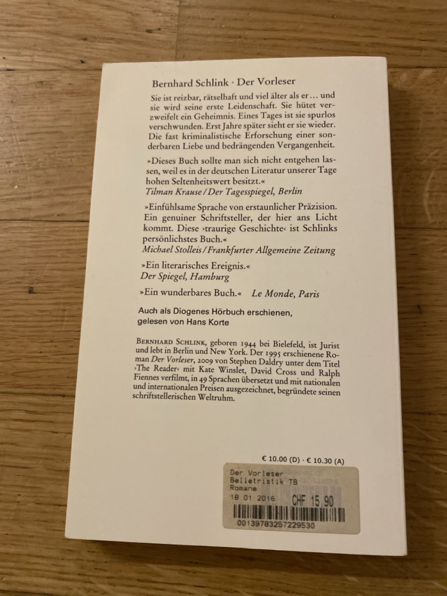 Libri: Bernhard Schlink: Der Vorleser  – Usato da Schmerikon venduto da tam_k9vb 1