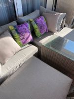 Gartenlounge Poly Rattan 5-teilig mit Glastisch und Hocker