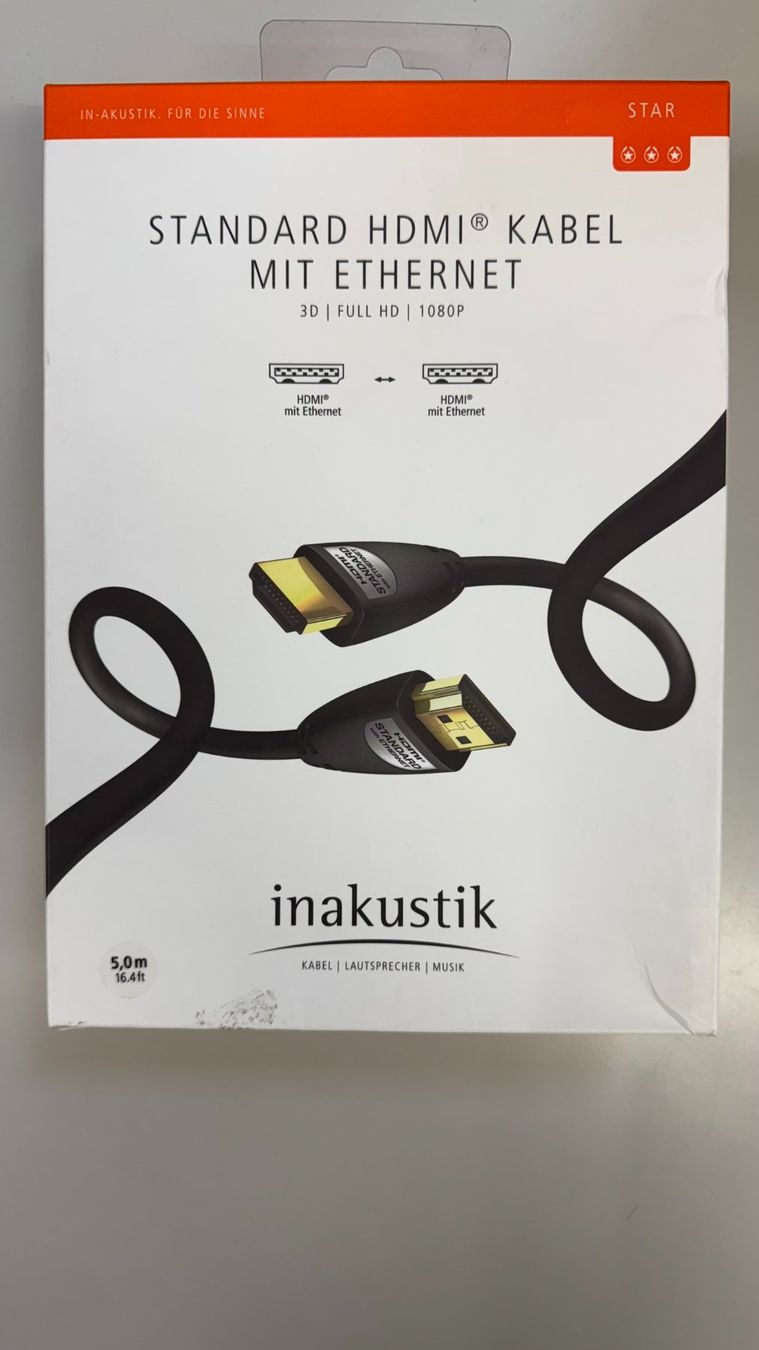 Inakustik Kabel: HDMI 1.4 Kabel 5m Full HD OVP – Neu und originalverpackt aus Zofingen von Bolligerag
