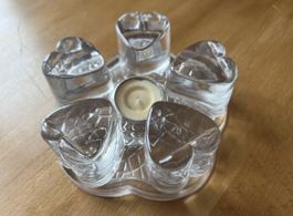 Bougeoir ou Réchaud en verre avec coeurs et bougies