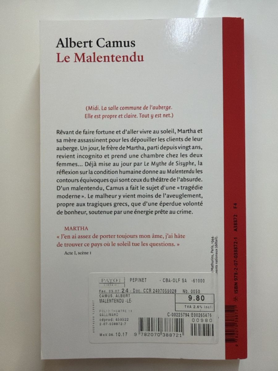 Libri: Albert Camus - Le Malentendu – Nuovo e nell'imballaggio originale da Clarens venduto da __stj.a 1