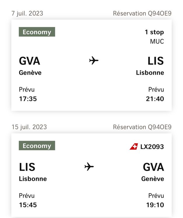 Billet d’avion Genève Lisbonne Kaufen auf Ricardo