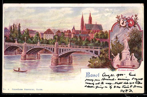 Cartoline postali: Litho Basel, Uferpartie mit Kirche und B – Usato da Berlin venduto da bartko-reher