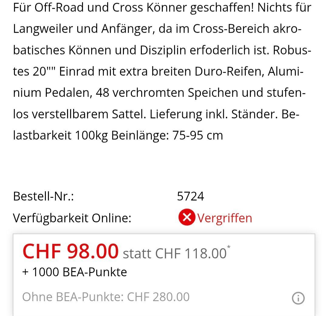 Velos: Einrad 20 Zoll – Gebraucht aus Walenstadt von ema_2tln 2