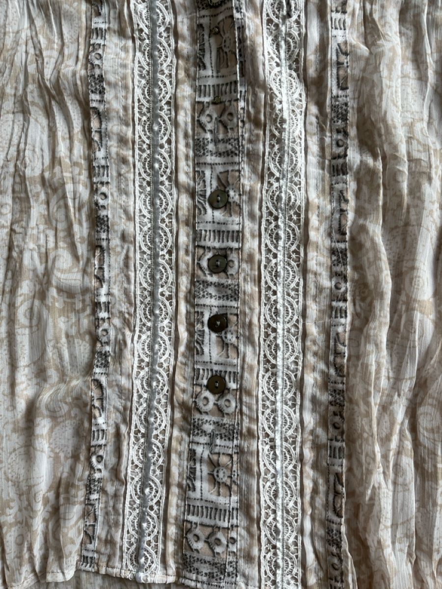 Camicette: Bluse beige gemustert mit Spitze, Just White, ca. 38 – Usato da Solothurn venduto da Bobesch08 7