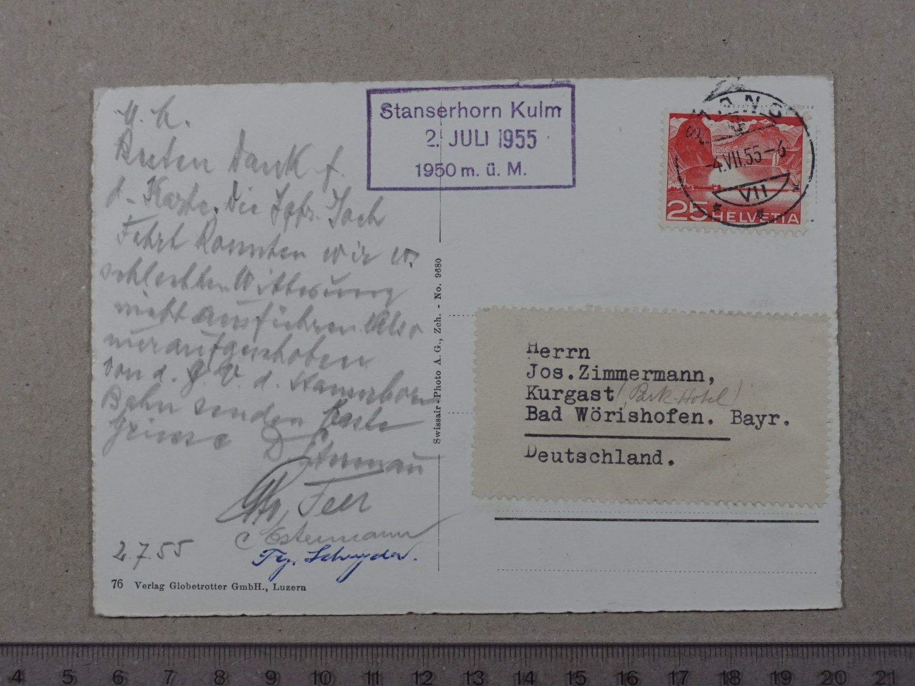 Ansichtskarten: Stanserhorn, Stans, 1955 – Gebraucht aus Lenzburg von fh1 1