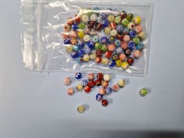 Perles rondes mixtes 6 mm Millefiori Murano lot 25 pcs
