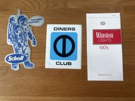 Vintage Werbeaufkleber Scholl Diners Club Winston